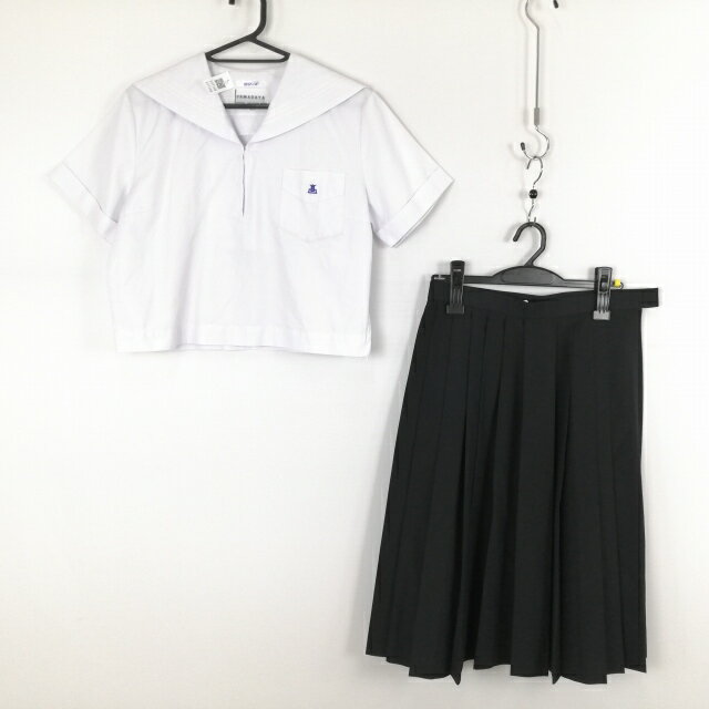 セーラー服 スカート 上下2点セット 夏物 白3本線 女子 学生服 兵庫姫路東高校 白 制服 中古 ランクC EY7168