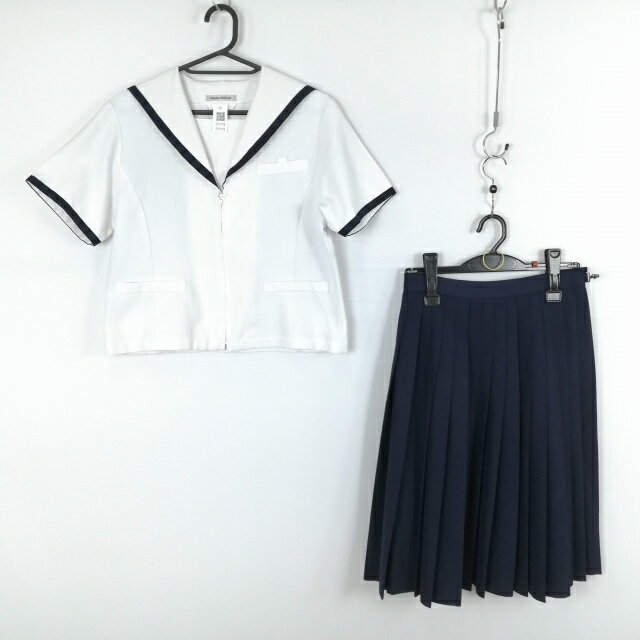 セーラー服 スカート 上下2点セット 夏物 青1本線 女子 学生服 大阪信愛学院高校 白 制服 中古 ランクC EY7173
