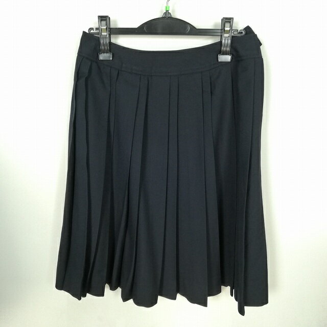 スクールスカート 冬物 w66-丈59 紺 中学 高校 プリーツ 学生服 制服 女子 中古 HK3717