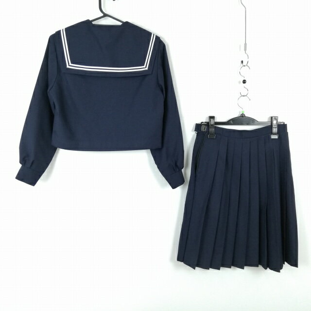 セーラー服 スカート 上下2点セット 155A 冬物 白2本線 女子 学生服 中学 高校 紺 制服 中古 ランクB NA3425