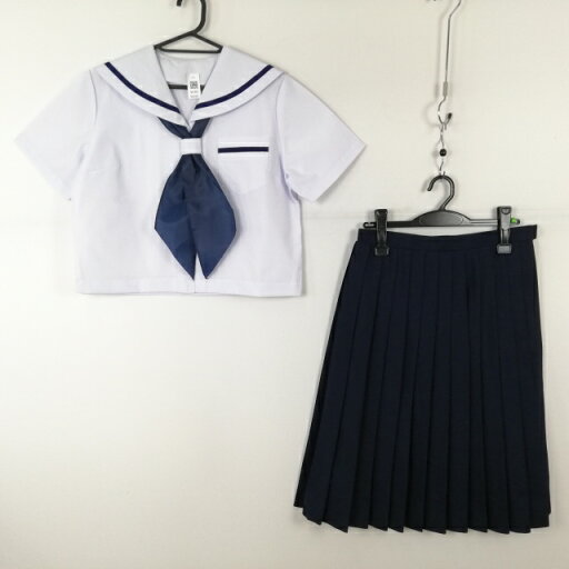 セーラー服 スカート スカーフ 上下3点セット 夏物 青1本線 女子 学生服 中学 高校 白 制服 中古 ランクB NA3481 セーラー服 スカート スカーフ 上下3点セット 夏物 青1本線 女子 学生服 中学 高校 白 制服 中古 ランクB NA3481