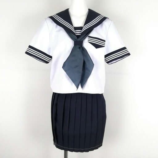 新品 夏 セーラー服 白 カラーライン3本線 半袖 カフス付き 上下セット tam_1919 新品 夏 セーラー服 白 カラーライン3本線 半袖 カフス付き 上下セット tam_1919