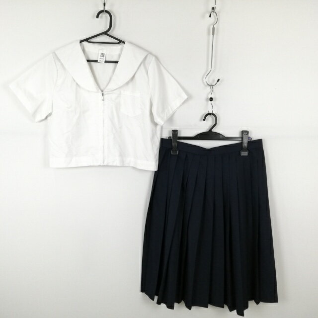 コスプレ セーラー服 スカート 上下2点セット 2XL 大きいサイズ 女子 学生服 中学 高校 白 制服 中古 GM1473