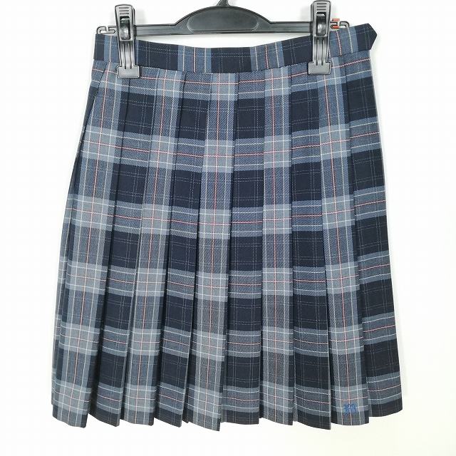 スクールスカート 冬物 w60-丈55 チェック 中学 高校 プリーツ 学生服 制服 女子 中古 HK3661