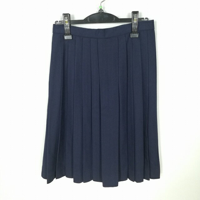 スクールスカート 冬物 w66-丈62 紺 中学 高校 プリーツ 学生服 制服 女子 中古 HK4736