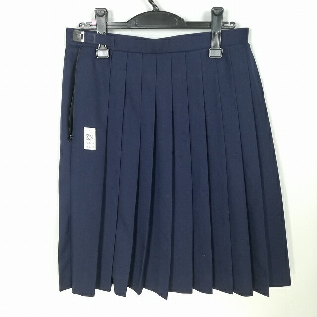 スクールスカート 大きいサイズ 冬物 w72-丈62 紺 中学 高校 プリーツ 学生服 制服 女子 中古 HK4739