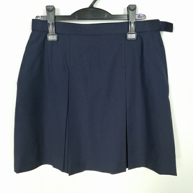 スクールスカート 大きいサイズ 夏物 w75-丈45 紺 中学 高校 ミニ丈 プリーツ 学生服 制服 女子 中古 HK6619