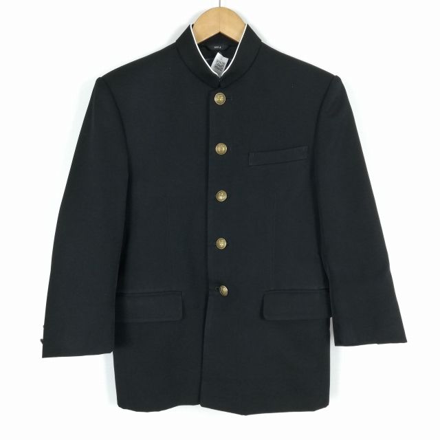 学生服 学ラン 160A 男子 上着 ウール混 ラウンドカラー カシドス 黒 中古 ランクC a3 JJ5631