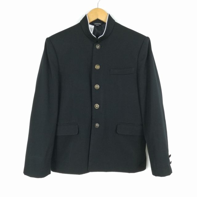 学生服 学ラン 160A 男子 トンボ 上着 ウール混 ラウンドカラー カシドス 黒 中古 ランクC a3 JJ5732