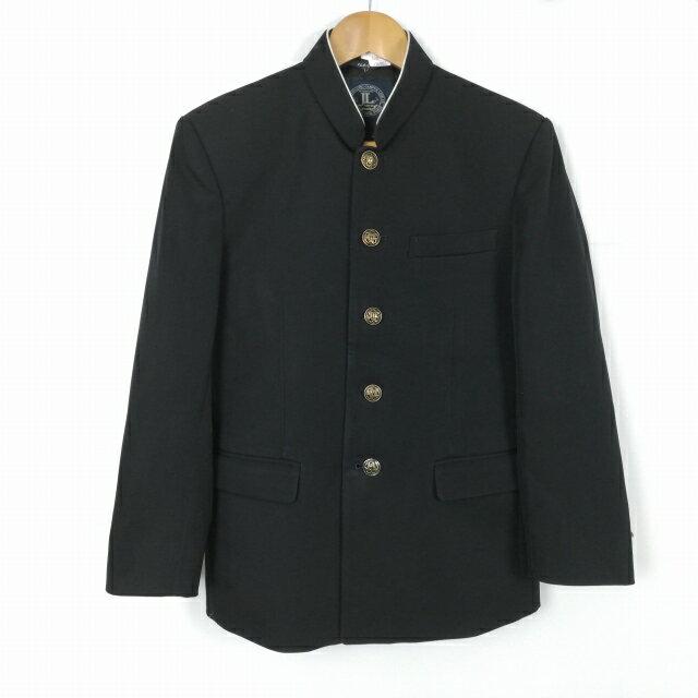 学生服 学ラン 160A 男子 上着 丸洗い可 ウール混 標準型学生服 ラウンドカラー カシドス 黒 中古 ランクC a3 JJ6903