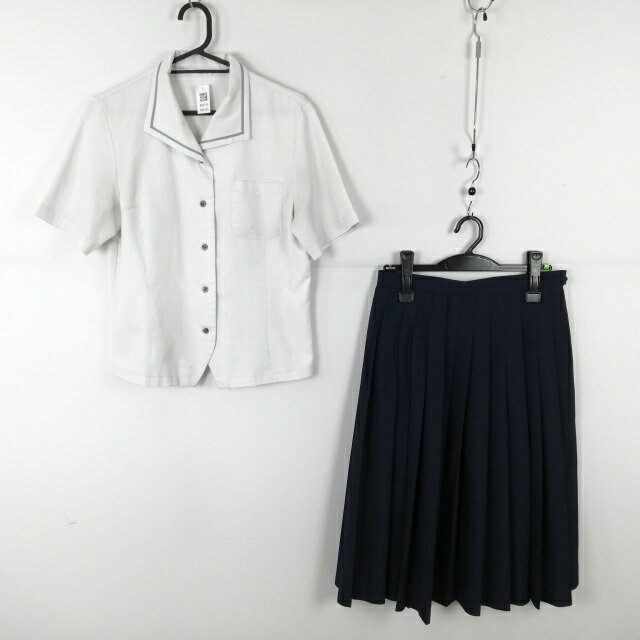 ブラウス スカート 上下2点セット L 富士ヨット 夏物 女子 学生服 宮崎南高校 白 制服 中古 ランクC NA9195