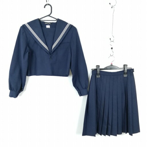 セーラー服 スカート 上下2点セット 冬物 白3本線 女子 学生服 中学 高校 紺 制服 中古 ランクC EY7275 セーラー服 スカート 上下2点セット 冬物 白3本線 女子 学生服 中学 高校 紺 制服 中古 ランクC EY7275