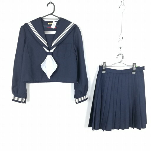 セーラー服 スカート スカーフ 上下3点セット トンボ 冬物 白3本線 女子 学生服 中学 高校 紺 制服 中古 ランクC EY7415 セーラー服 スカート スカーフ 上下3点セット トンボ 冬物 白3本線 女子 学生服 中学 高校 紺 制服 中古 ランクC EY7415