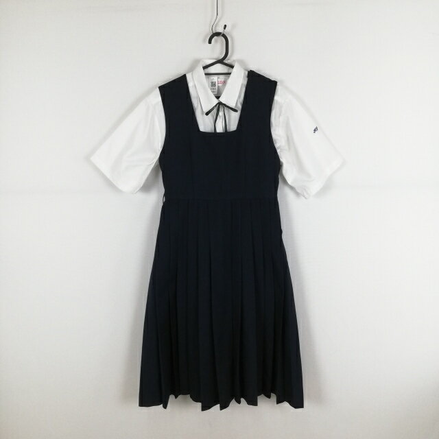 ジャンパースカート 紐タイ バスト88 ウエスト74 冬物 女子 学生服 中学 高校 紺 制服 中古 ランクC EY8844