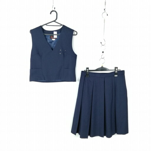 ベスト スカート 上下2点セット カンコー 冬物 女子 学生服 中学 高校 紺 制服 中古 ランクB EY9753 ベスト スカート 上下2点セット カンコー 冬物 女子 学生服 中学 高校 紺 制服 中古 ランクB EY9753