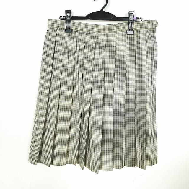 スクールスカート 大きいサイズ 冬物 w75-丈60 チェック 中学 高校 プリーツ 学生服 制服 女子 中古 HK1293