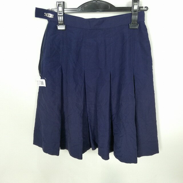 スクールスカート 夏物 w63-丈51 紺 中学 高校 プリーツ 学生服 制服 女子 中古 HK3759