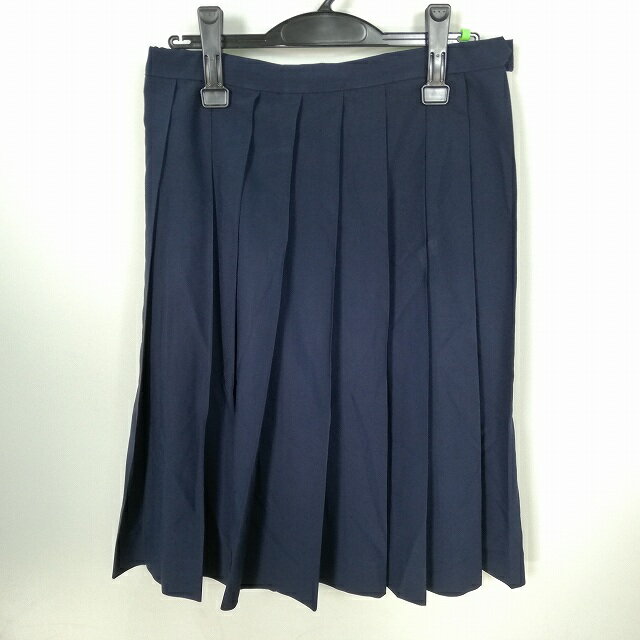 スクールスカート 夏物 w66-丈63 紺 中学 高校 プリーツ 学生服 制服 女子 中古 HK3792
