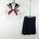 セーラー服 スカート スカーフ 上下3点セット 夏物 白3本線 女子 学生服 中学 高校 白 制服 中古 ランクC NA3496