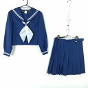 セーラー服 スカート スカーフ 上下3点セット 冬物 白2本線 女子 学生服 埼玉勝瀬中学 花紺 制服 中古 ランクB NA3502