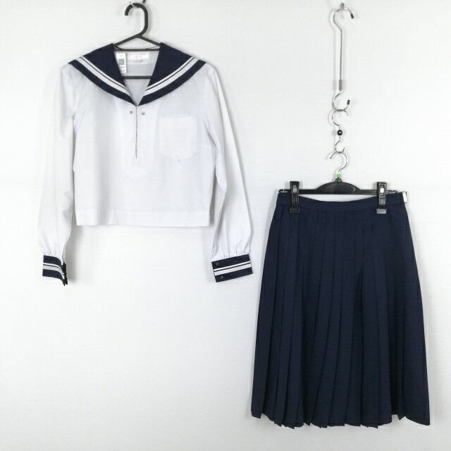セーラー服 スカート 上下2点セット 中間服 白2本線 女子 学生服 中学 高校 白 制服 中古 ランクC EY7527