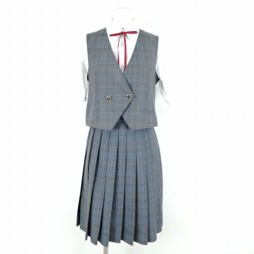 ベスト チェックスカート 紐タイ 上下4点セット 指定 夏物 女子 学生服 東京保谷中学 制服 中古 ランクB EY7559 ベスト チェックスカート 紐タイ 上下4点セット 指定 夏物 女子 学生服 東京保谷中学 制服 中古 ランクB EY7559