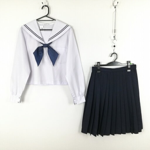 セーラー服 スカート スカーフ 上下3点セット 大きいサイズ 富士ヨット 中間服 青2本線 女子 学生服 中学 高校 白 中古 ランクC EY7586 セーラー服 スカート スカーフ 上下3点セット 大きいサイズ 富士ヨット 中間服 青2本線 女子 学生服 中学 高校 白 中古 ランクC EY7586
