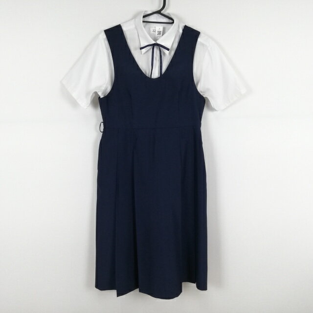 ジャンパースカート 紐タイ バスト86 ウエスト76 夏物 女子 学生服 中学 高校 紺 制服 中古 ランクC EY7628