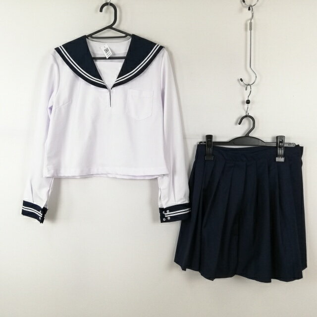 コスプレ セーラー服 ミニスカート 上下2点セット L 白2本線 女子 学生服 中学 高校 白 制服 中古 GM2043