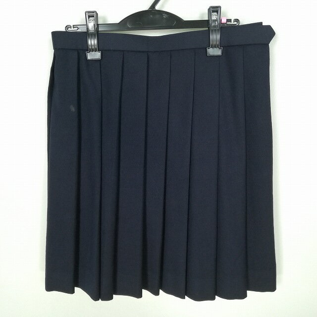 スクールスカート 大きいサイズ 冬物 w72-丈52 紺 中学 高校 プリーツ 学生服 制服 女子 中古 HK0422