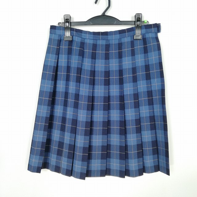 スクールスカート 冬物 w66-丈54 チェック 中学 高校 プリーツ 学生服 制服 女子 中古 HK1346