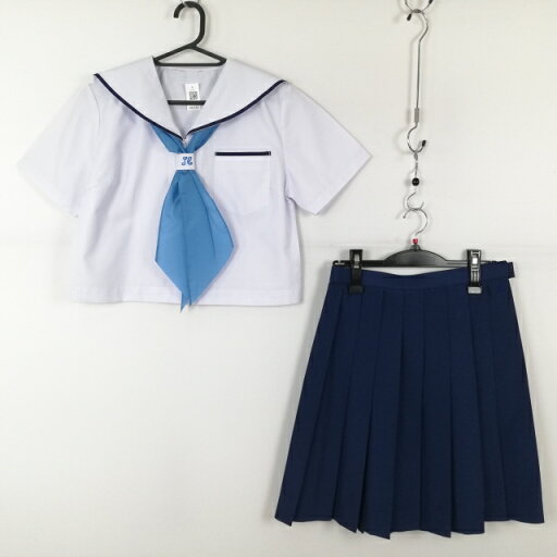 セーラー服 スカート スカーフ 上下3点セット 夏物 青1本線 女子 学生服 静岡北星中学 白 制服 中古 ランクB NA3592 セーラー服 スカート スカーフ 上下3点セット 夏物 青1本線 女子 学生服 静岡北星中学 白 制服 中古 ランクB NA3592