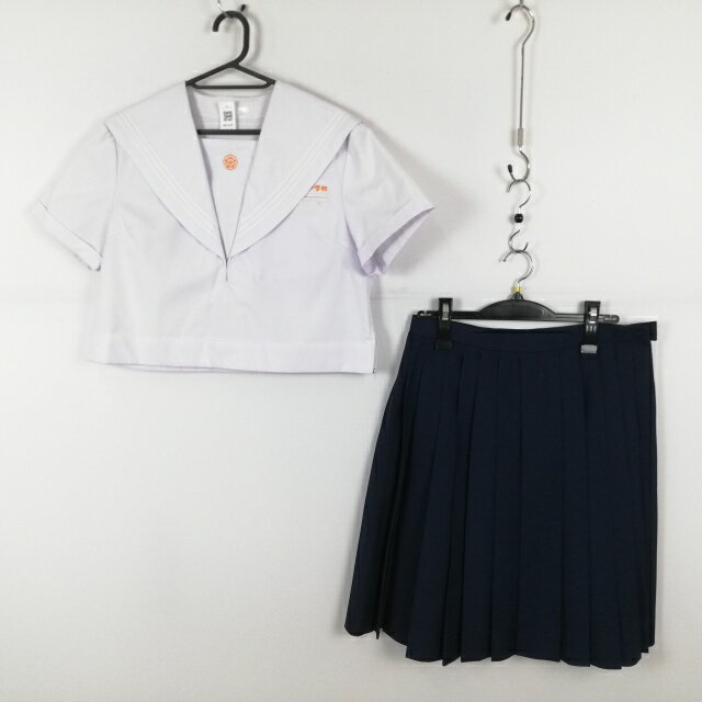 セーラー服 スカート 上下2点セット 165A 大きいサイズ 夏物 白3本線 女子 学生服 福岡椎田中学 白 制服 中古 ランクC NA3649