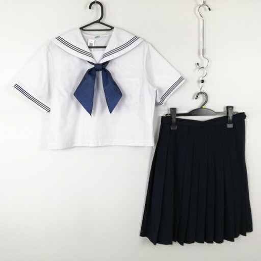 セーラー服 スカート スカーフ 上下3点セット 170A 大きいサイズ 夏物 青3本線 女子 学生服 中学 高校 白 制服 中古 ランクC EY7639 セーラー服 スカート スカーフ 上下3点セット 170A 大きいサイズ 夏物 青3本線 女子 学生服 中学 高校 白 制服 中古 ランクC EY7639