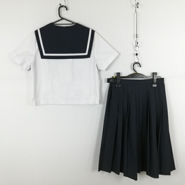 セーラー服 スカート 上下2点セット 大きいサイズ 夏物 白1本線 女子 学生服 中学 高校 白 制服 中古 ランクC EY7683