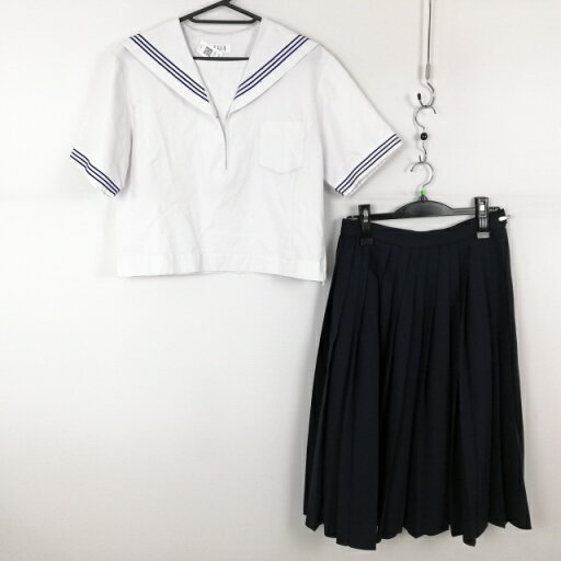 セーラー服 スカート 上下2点セット 175A 大きいサイズ ELLE 夏物 青3本線 女子 学生服 中学 高校 白 制服 中古 ランクC EY7707 セーラー服 スカート 上下2点セット 175A 大きいサイズ ELLE 夏物 青3本線 女子 学生服 中学 高校 白 制服 中古 ランクC EY7707