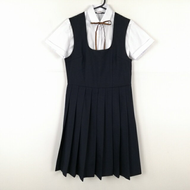 ジャンパースカート 紐タイ バスト88 ウエスト76 冬物 女子 学生服 中学 高校 紺 制服 中古 ランクB EY7776