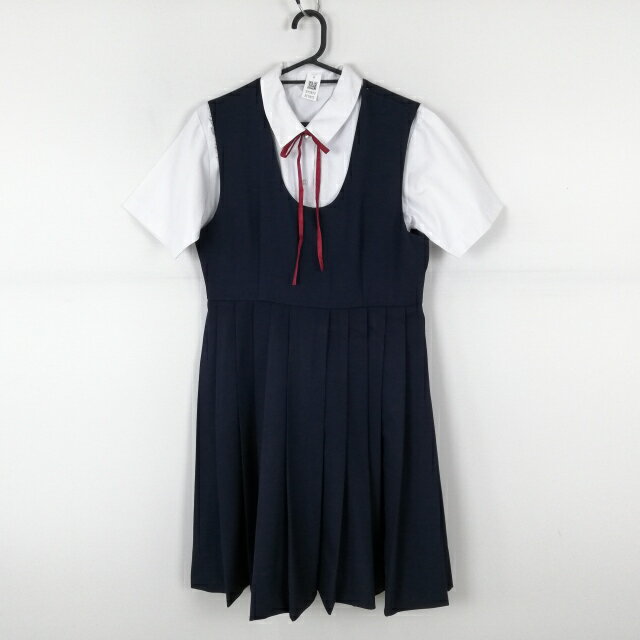 ジャンパースカート 紐タイ バスト90 ウエスト76 冬物 女子 学生服 中学 高校 紺 制服 中古 ランクC EY7872