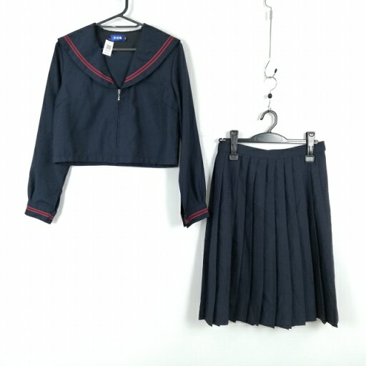 コスプレ セーラー服 スカート 上下2点セット M 赤2本線 女子 学生服 中学 高校 紺 制服 中古 GM2047 コスプレ セーラー服 スカート 上下2点セット M 赤2本線 女子 学生服 中学 高校 紺 制服 中古 GM2047
