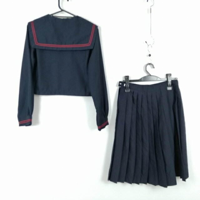 コスプレ セーラー服 スカート 上下2点セット M 赤2本線 女子 学生服 中学 高校 紺 制服 中古 GM2047
