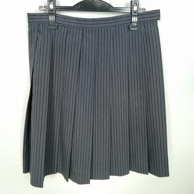 スクールスカート 大きいサイズ 夏物 w72-丈56 ストライプ 中学 高校 プリーツ 学生服 制服 女子 中古 HK0581