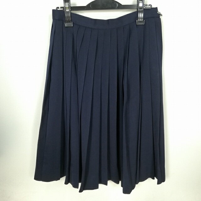 スクールスカート 冬物 w66-丈64 紺 中学 高校 プリーツ 学生服 制服 女子 中古 HK3929