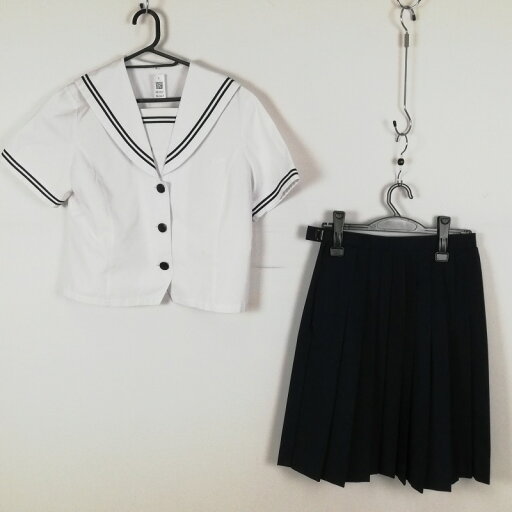 セーラー服 スカート 上下2点セット 夏物 青2本線 女子 学生服 中学 高校 白 制服 中古 ランクC NA3667 セーラー服 スカート 上下2点セット 夏物 青2本線 女子 学生服 中学 高校 白 制服 中古 ランクC NA3667