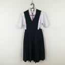 ジャンパースカート 紐タイ 155A ウエスト70 トンボ 冬物 女子 学生服 中学 高校 紺 制服 中古 ランクC NA3672