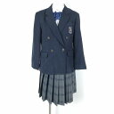 ブレザー チェックスカート リボン 上下4点セット 冬物 女子 学生服 東京共栄学園高校 紺 制服 中古 ランクC NA3678