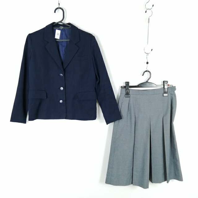 ブレザー スカート 上下2点セット 冬物 女子 学生服 中学 高校 紺 制服 中古 ランクC NA3849