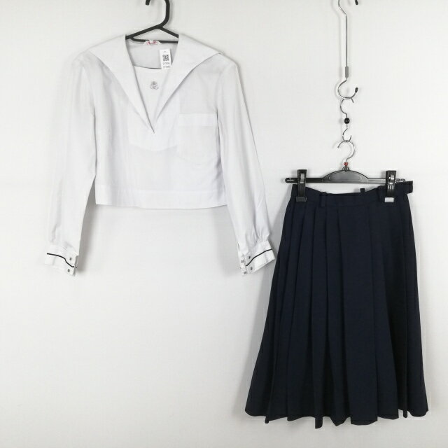 セーラー服 スカート 上下2点セット 中間服 女子 学生服 熊本鹿本高校 白 制服 中古 ランクC EY7895
