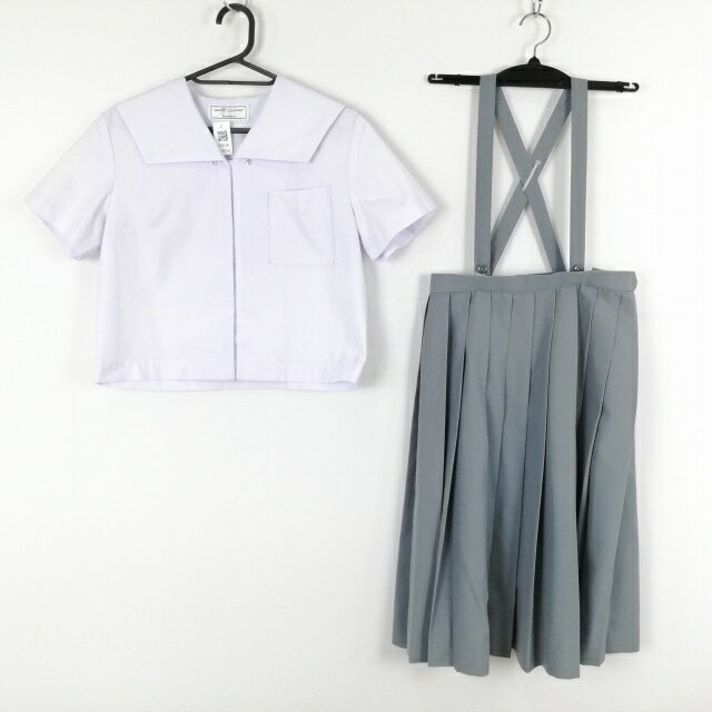 セーラー服 スカート 上下2点セット M 夏物 女子 学生服 中学 高校 白 制服 中古 ランクC EY8150