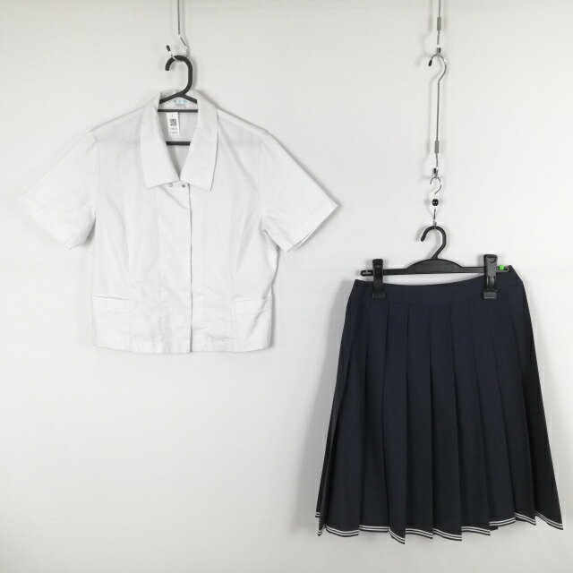 ブラウス スカート 上下2点セット 夏物 女子 学生服 中学 高校 白 制服 中古 ランクC EY8155