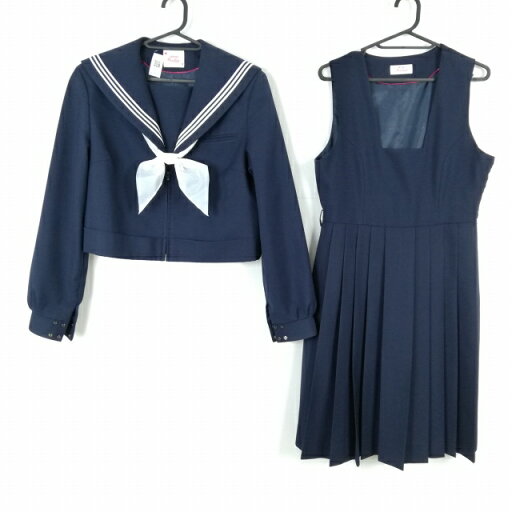 セーラー服 ジャンパースカート スカーフ 上下3点セット 175A 大きいサイズ カンコー 冬物 白3本線 中学 高校 紺 中古 ランクC EY8196 セーラー服 ジャンパースカート スカーフ 上下3点セット 175A 大きいサイズ カンコー 冬物 白3本線 中学 高校 紺 中古 ランクC EY8196